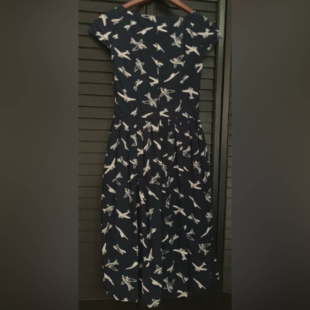 Vintage Modcloth Emily and Fin Airplane/Jet/Planes/Air Force Navy Cotton Dress - Picture 3 of 11